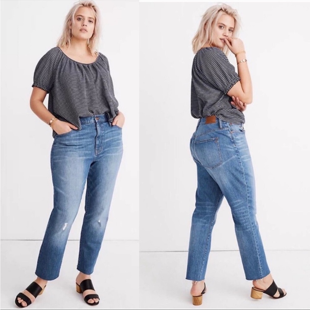 Madewell The High-Rise Slim Boyjean in Dover Wash:
Raw-Hemmed Edition